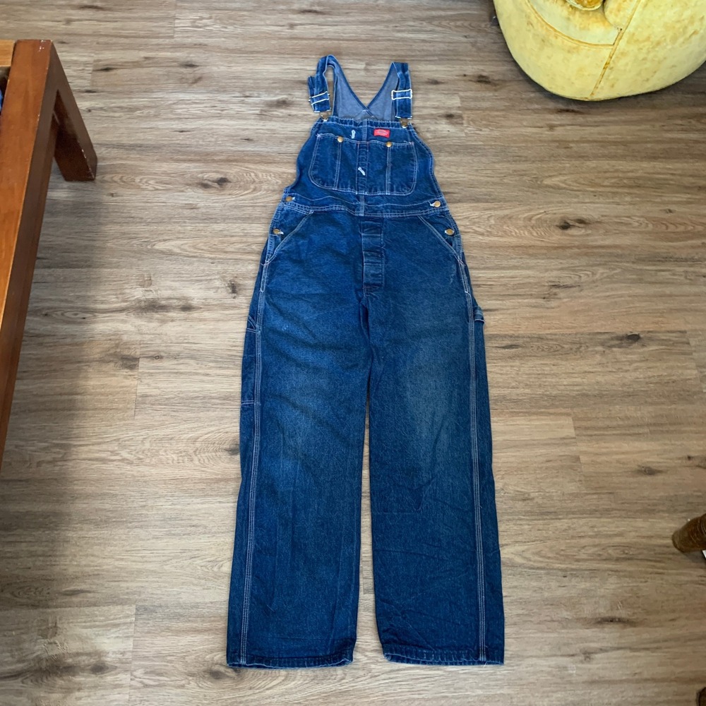 Vintage 90s Dickies Mens Denim Bib Overalls Blue Workwear 32x30 Made in USA